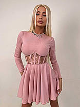 Трикотажна жіноча міні сукня з корсетною вставкою з мережива та пишною спідницею Smb9297, фото 2