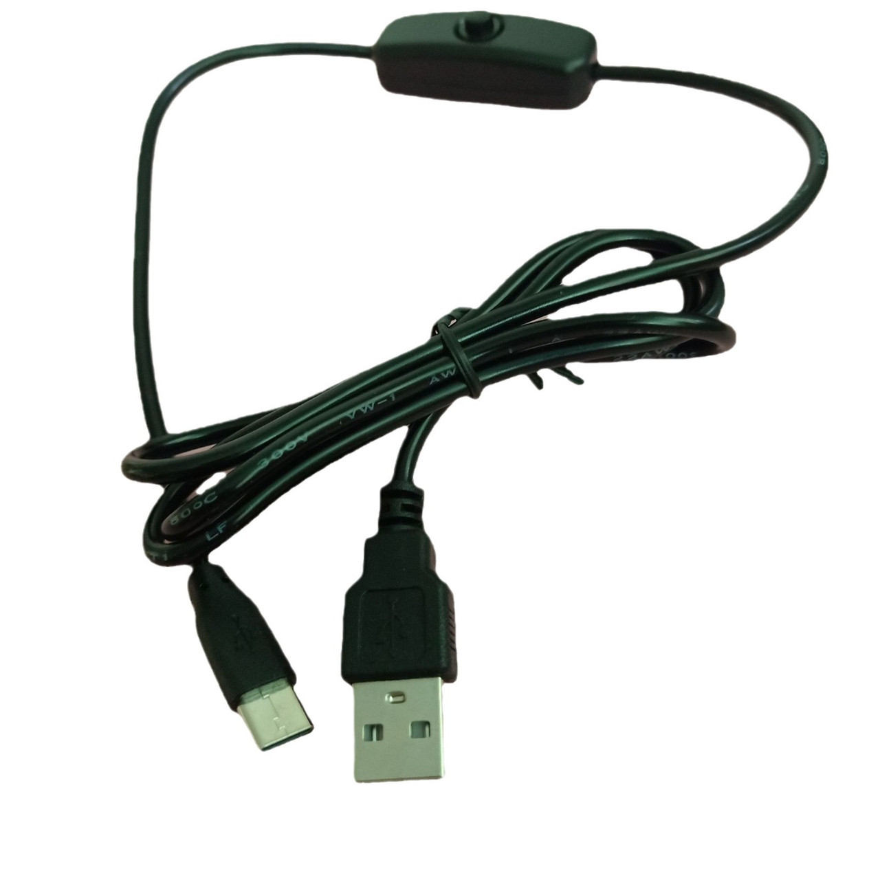 Кабель USB - Type-C тато-тато, 5В 3A, кабель живлення з вимикачем, для LED стрічок та іншого, 1 метр - чорний