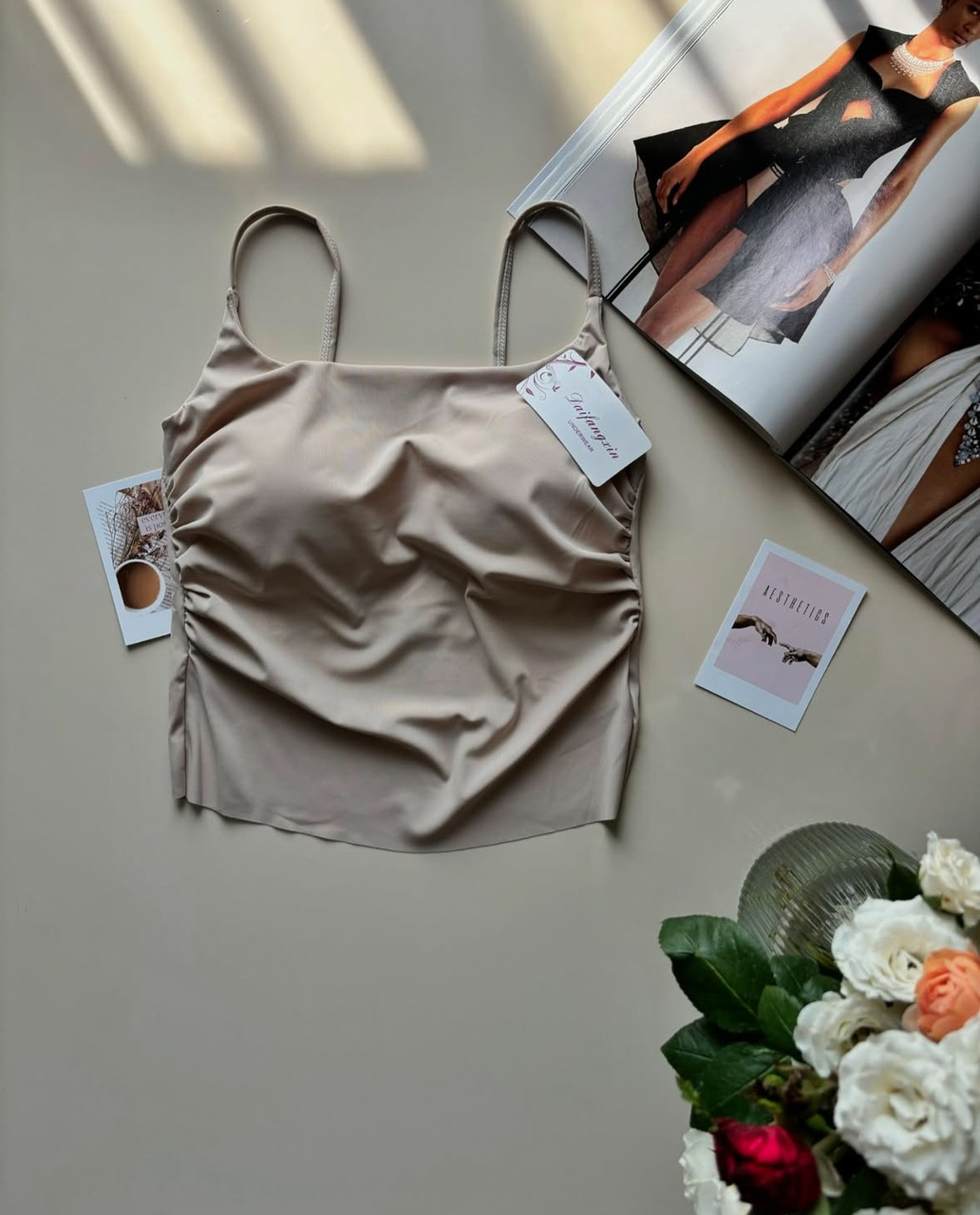 Звужений топ на тонких бретельках, фото 1