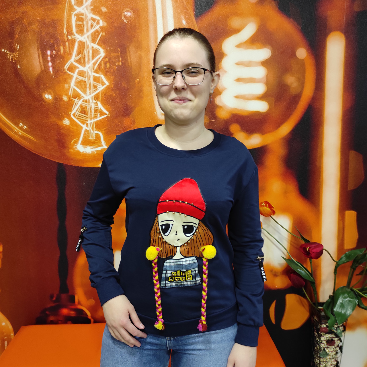 Жіноча синя толстовка аплікація двонитка Туреччина