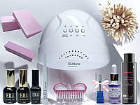 Стартовий набір для манікюру лампа для манікюру сушарка для полігелю Sun One база топ і гель лак milano пилочка