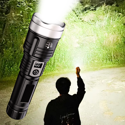 Ліхтар прожектор ручний LED білий лазер PLD 008 ліхтарик акумуляторний Power Bank зум індикація заряду, фото 1