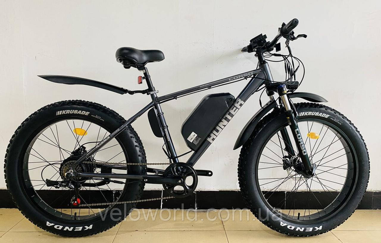 Електрофетбайк Corso «Hunter» 26" дюймів алюмінієва рама 500W/48V15AH, Shimano 7 швидкостей, дискові гідравлічні гальма, зібраний