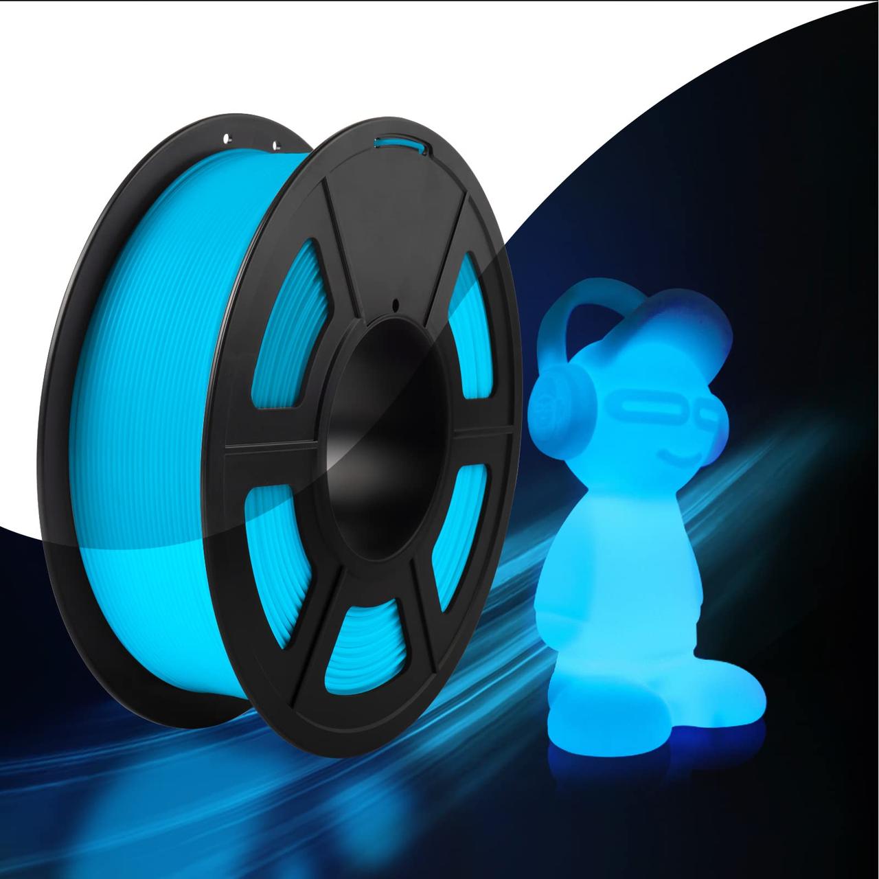 Пластик філамент для 3Д-друку SUNLU PLA Glow In the Dark BLUE (04141020Z), Reusable Spool, 1.75мм, 1кг, 330м, 195-225°C, Синій