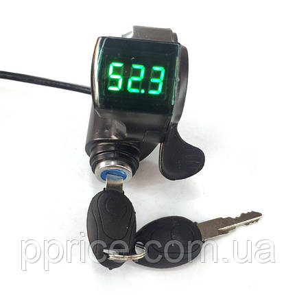 Курок газу для електротранспорту, з вольтметром, та замком запалювання (5V – 99V), фото 1