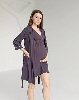 Комплект халат і сорочка у пологовий (фіолетово-сірий)