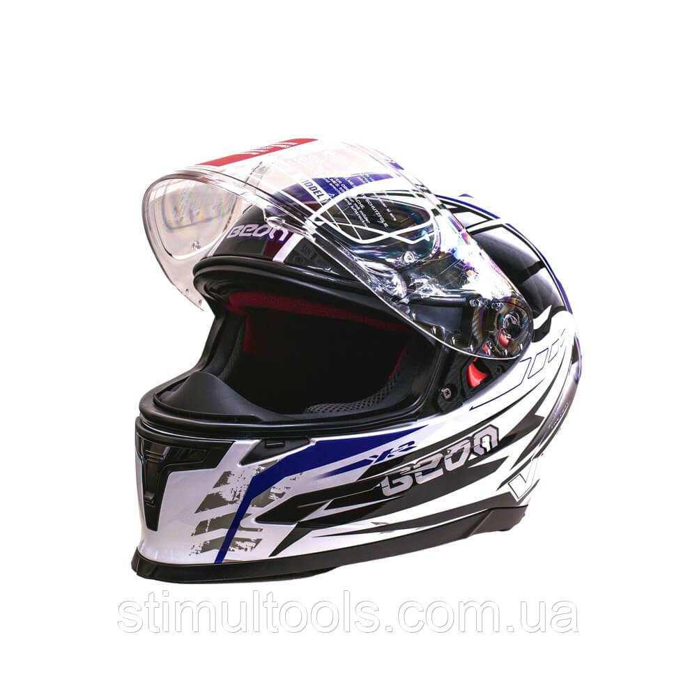 Мотошолом інтеграл Beon B-503 SINGLE VISOR ANGLE TEAR SHINY WHITE/BLUE (глянець білий/синій), розмір L, фото 1