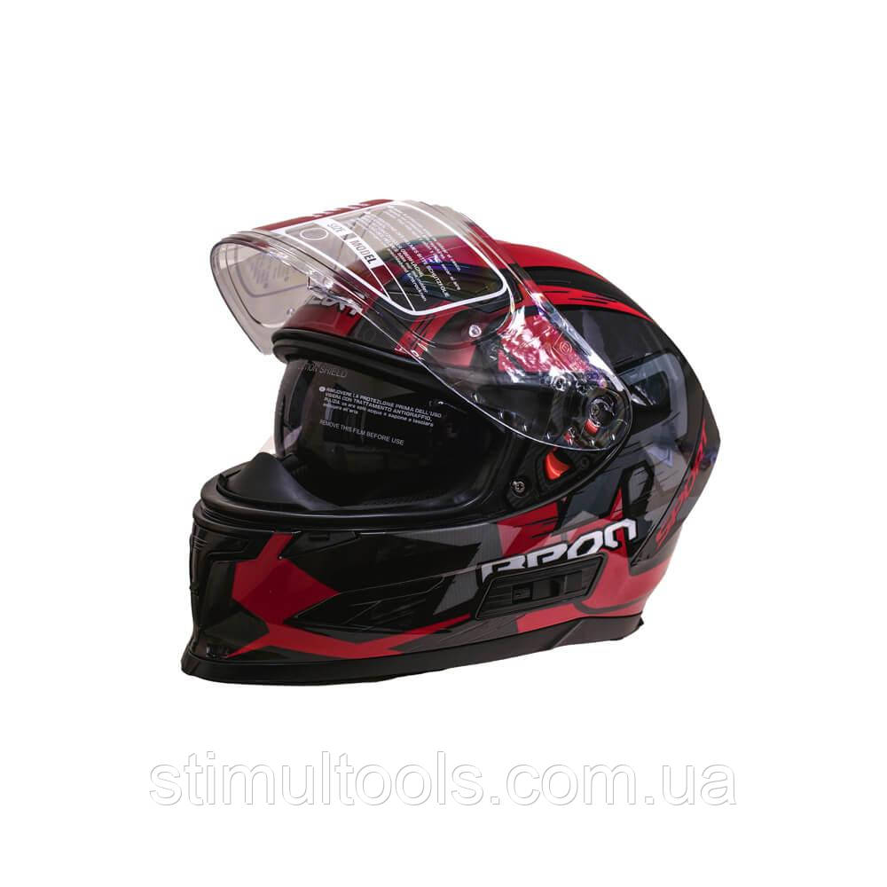 Мотошолом інтеграл Beon R SHINY GREY (глянець сірий/червоний) розмір ХL, фото 1