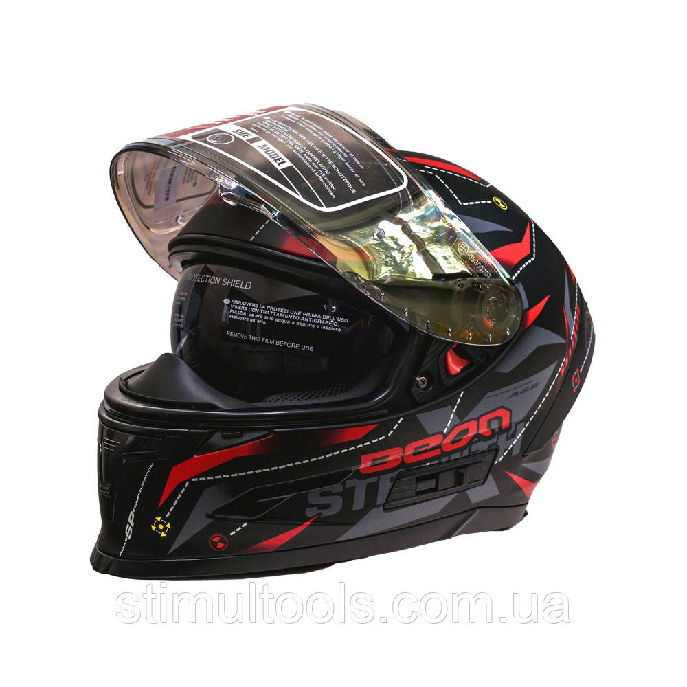 Мотошолом інтеграл Beon TECH MATT BLACK/RED (матовий чорний/червоний) розмір ХL, фото 1