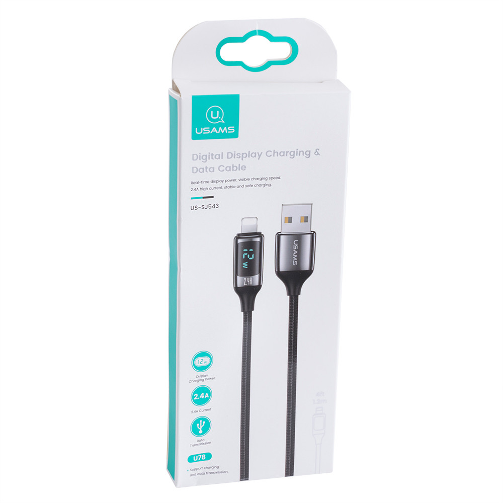 Кабель USB US-SJ543 U78 (USAMS) Lightning Digital Display Charging & Data Cable (USAMS) 1.2м черный