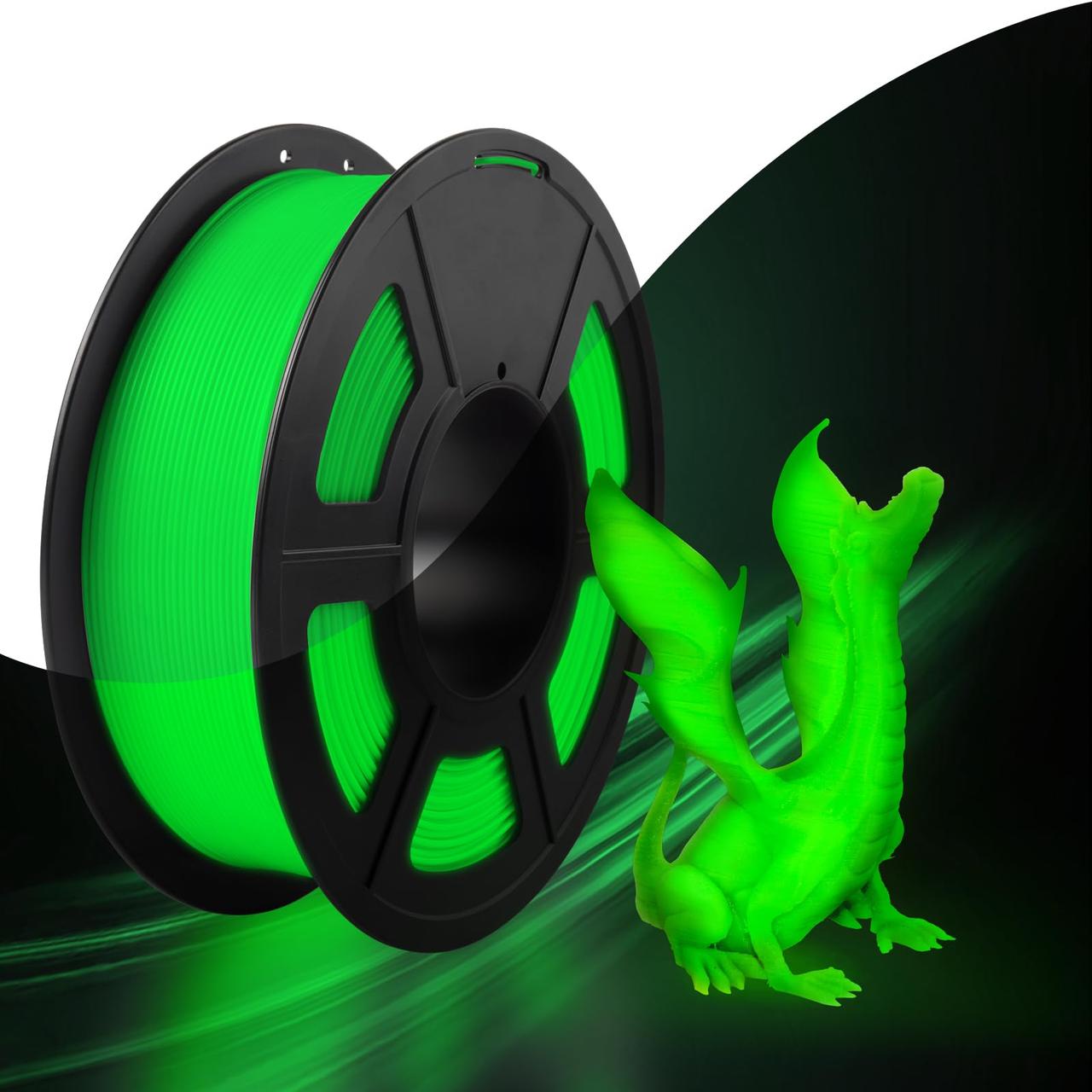Пластик філамент для 3Д-друку SUNLU PLA Glow In the Dark GREEN (04141019Z), Reusable Spool, 1.75мм, 1кг, 330м, 195-225°C, Зелений