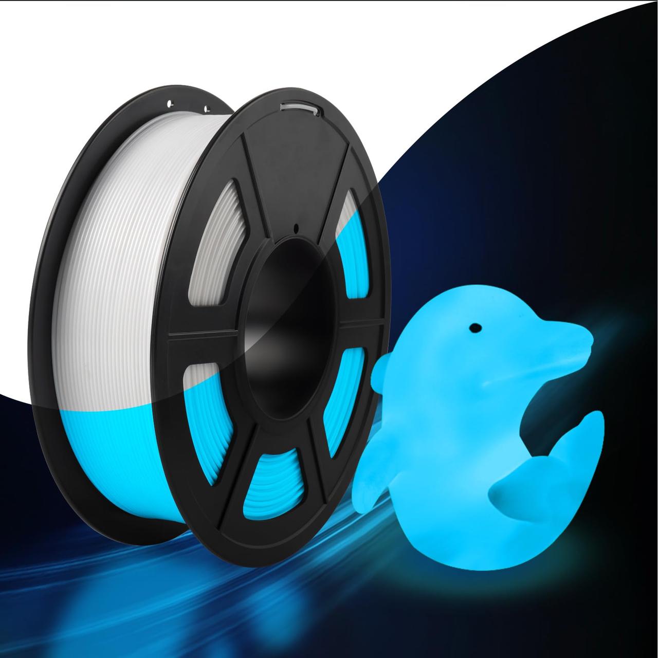 Пластик SUNLU PLA Glow In the Dark  WHITE to BLUE, Reusable Spool, 1.75мм, 1кг, 330м, 195-225°C, Синій філамент для 3Д-друку, фото 1