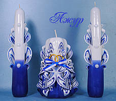 Набір весільних різальних свічок. Весільні свічки сині