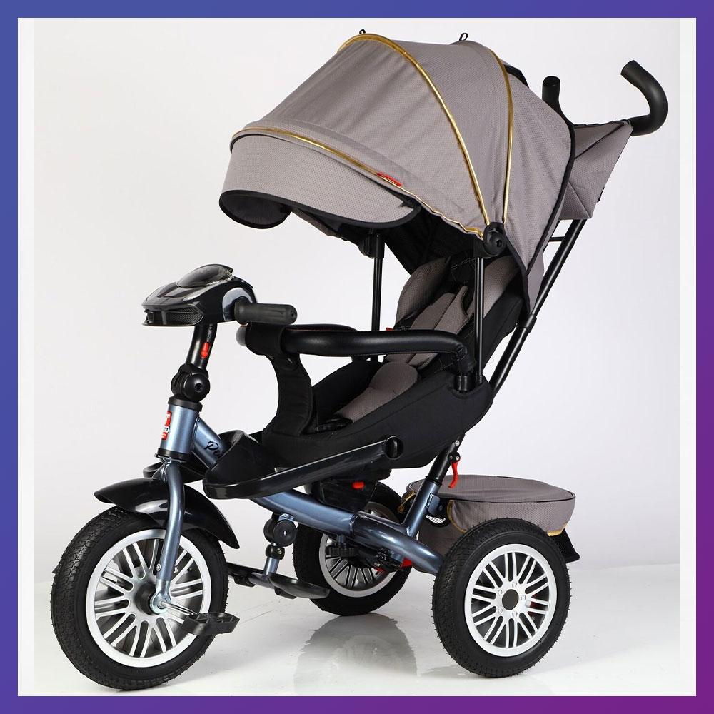 Дитячий триколісний велосипед — коляска Best Trike Perfetto 8066 / 470-16 з батьківською ручкою Сірий