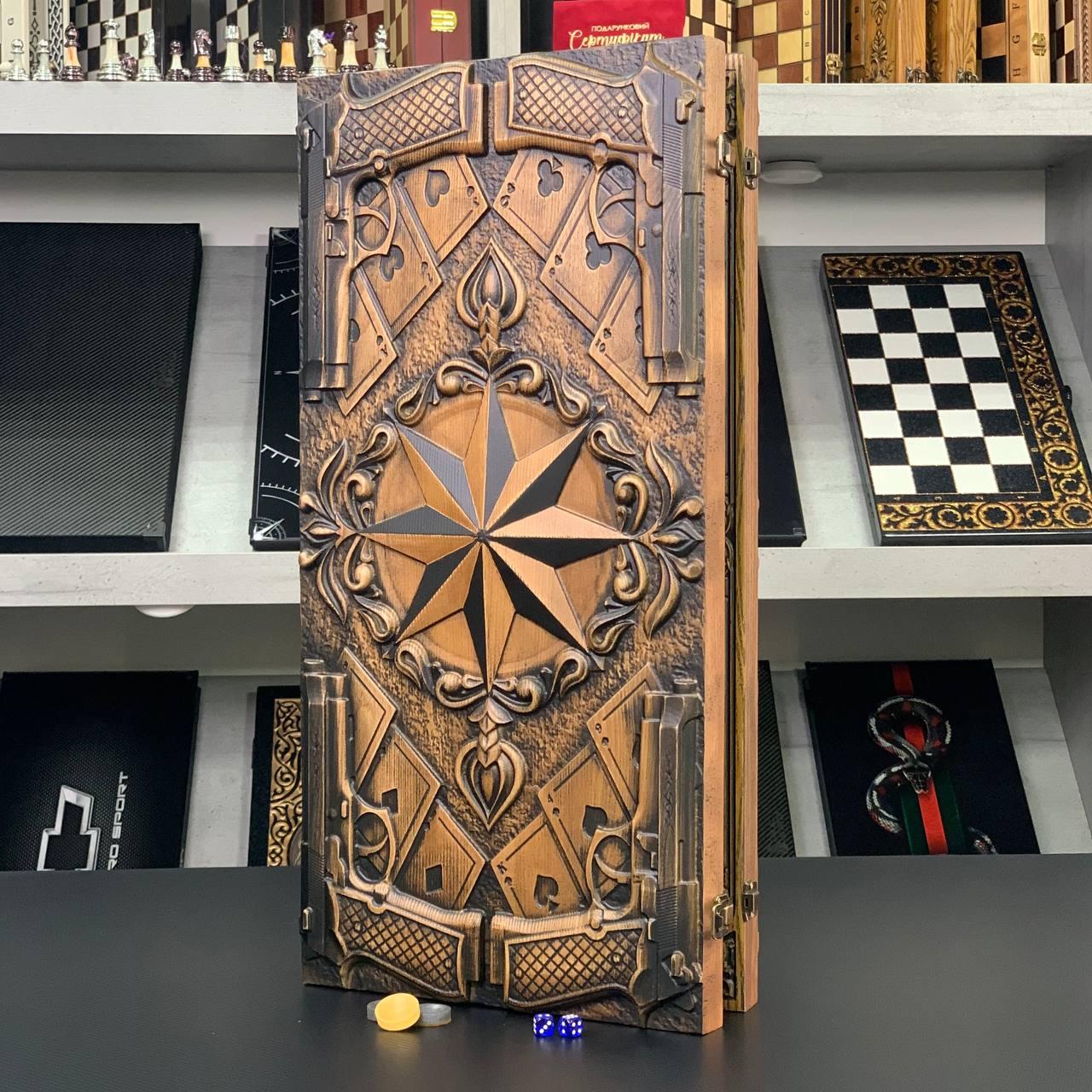 Нарди дерев'яні на подарунок Роза вітрів 64×32см, фото 1