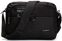 Сумка чоловіча тканинна на плече середня чорна з нейлону два відділи і дві кишені 20х26х11 см Lanpad 65319