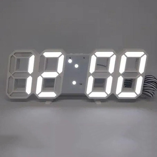 Годинник настільний LY-1089 з білим підсвічуванням LED білий, Годинник електронний світиться, Електронний годинник VST, фото 1