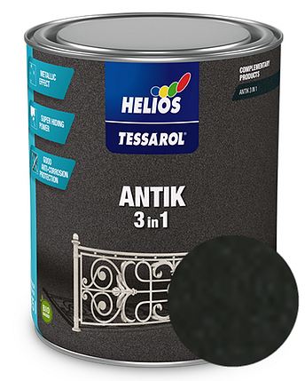 Фарба по металу антикорозійна декоративна HELIOS TESSAROL Antik "3 в 1" антрацит, 0,75л, фото 1