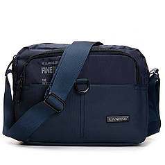Сумка синя чоловіча тканинна на плече середня з нейлону два відділи і дві кишені 20х26х11 см Lanpad 65319