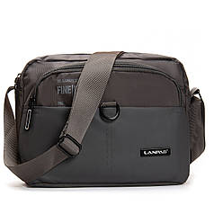 Сумка сіра чоловіча тканинна на плече середня з нейлону два відділи і дві кишені 20х26х11 см Lanpad 65319