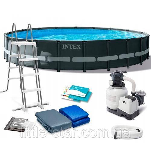 Каркасний басейн 610x122 см Intex 26334, насос (7900 л/г), сходи, тент, підстилка, 30 079 л