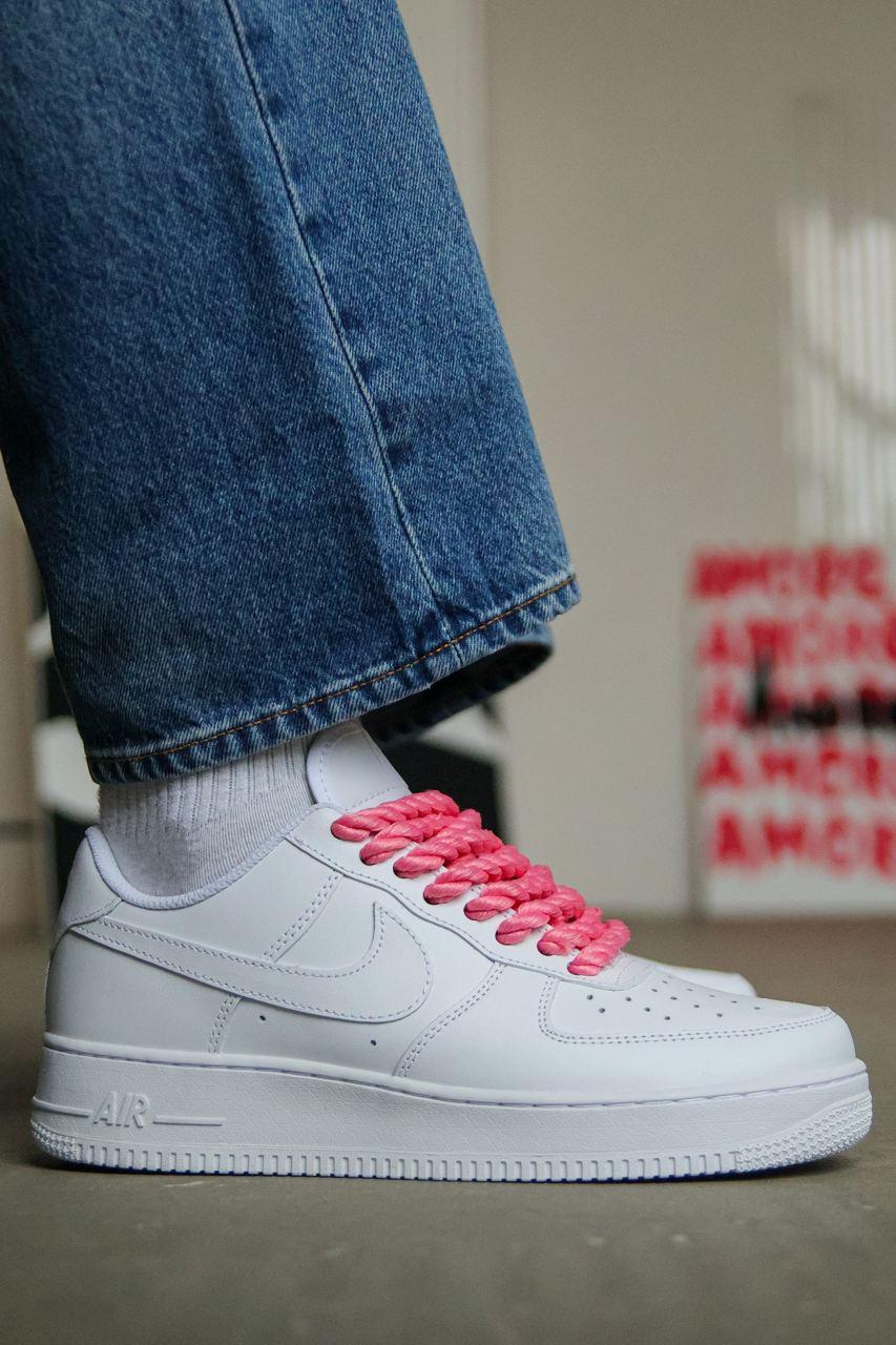 Кросівки Nike Air Force 1 Rope Laces Low White Pink / Найк Аїр Форс 1 Роуп Лейсіз Низькі Білі з Рожевим