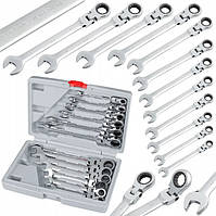 Набір ріжково-накидних ключів із тріскачкою Al-fa 12 шт [з тріскачкою/8-19 мм/Cr-V сталь/в кейсі]