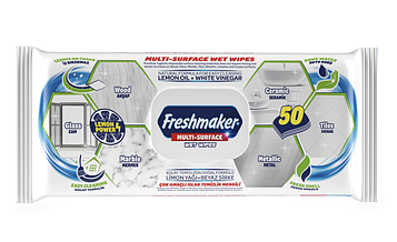 Вологі універсальні серветки рушники для прибирання Freshmaker з ароматом лимона 50 штук