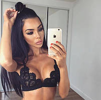 Сексуальний жіночий мереживний бюстгальтер із регульованими бретельками укорочений топ без підкладки бюстгальтер-бралет чорний