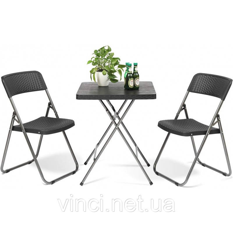 Набір садових меблів 3в1 Стіл + 2 крісла імітація ротангу Балконний набір Чорний SC07 Комплект садових меблів, фото 1