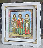 Ікона Трьох Святих:Василій, Іоанн, Григорій в білому фігурному кіоті під склом,розмір кіота 26×23,сюжет 15×18, фото 2