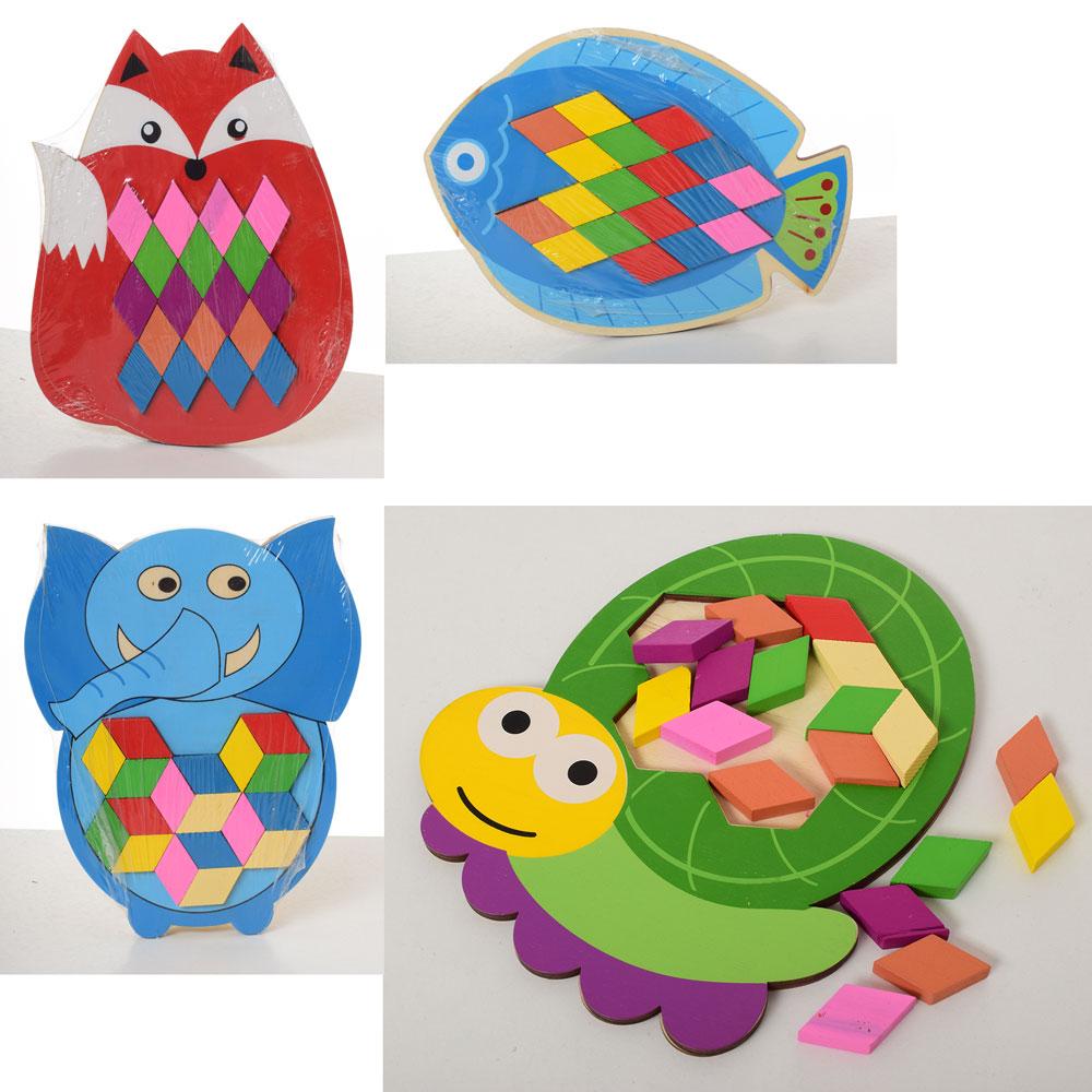 Дерев'яна іграшка Рамка-вкладиш, тварини, 4 різновиди MD 2044, фото 1