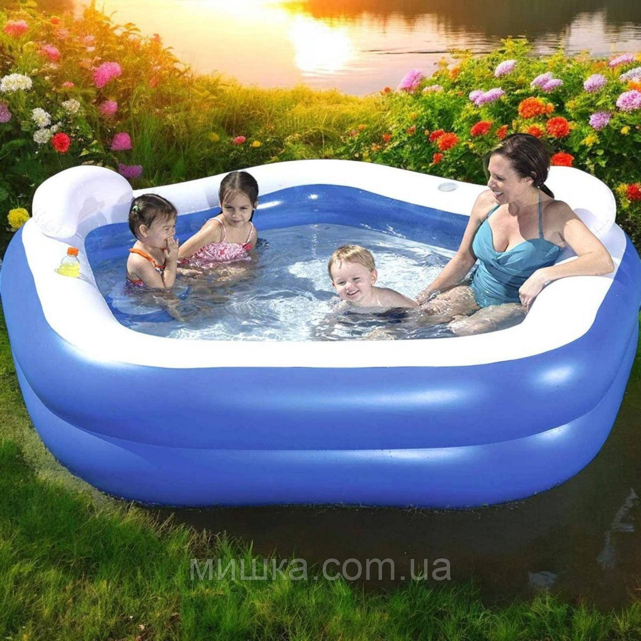 Дитячий надувний басейн Bestway 54153 "Геометрія" 213*207*69 см, сидіння, підсклянники, підголовник