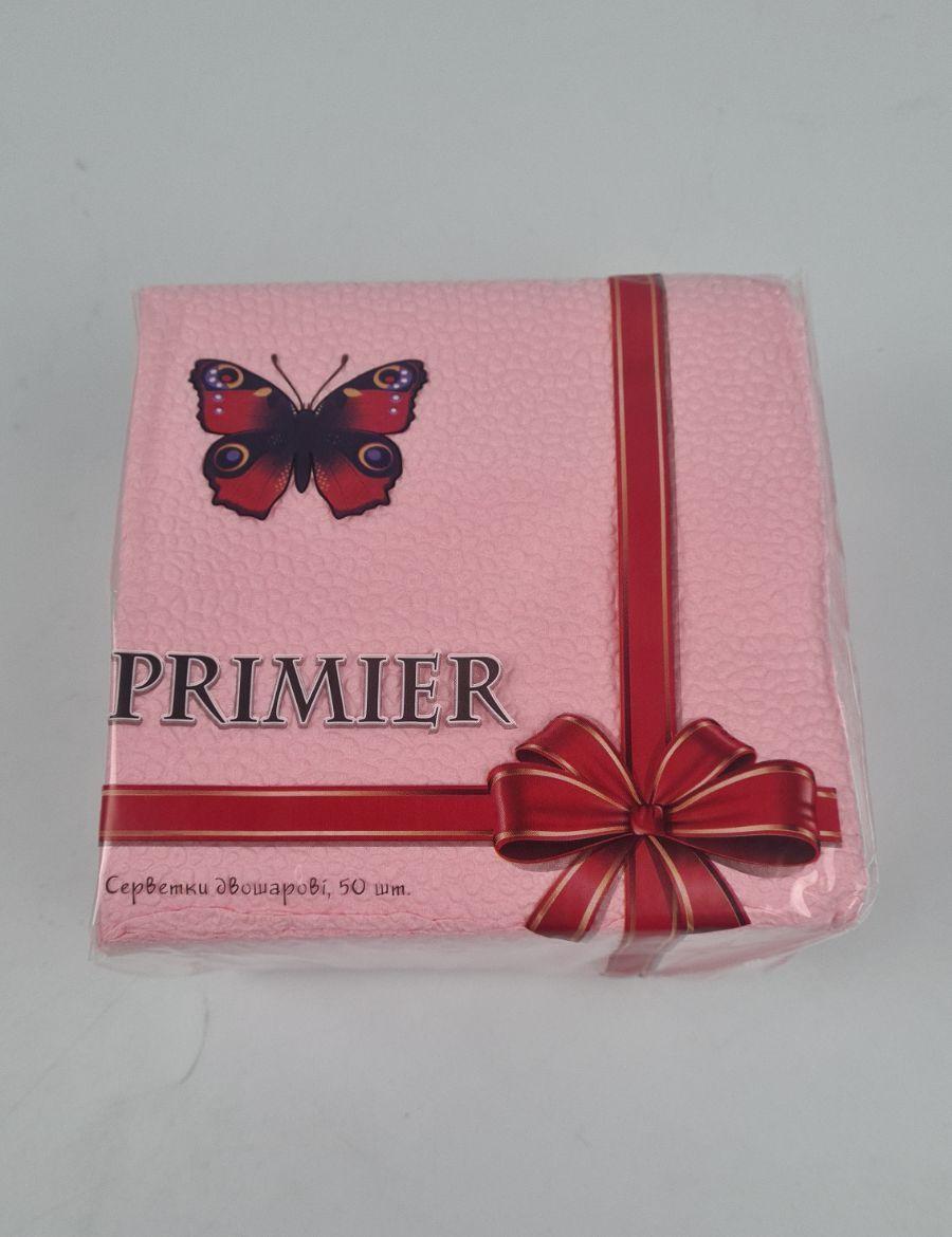 Одноразова Cалфетка 50лист Прем'єр 2-вух шарові рожева 33х33 (10 пачка), фото 1