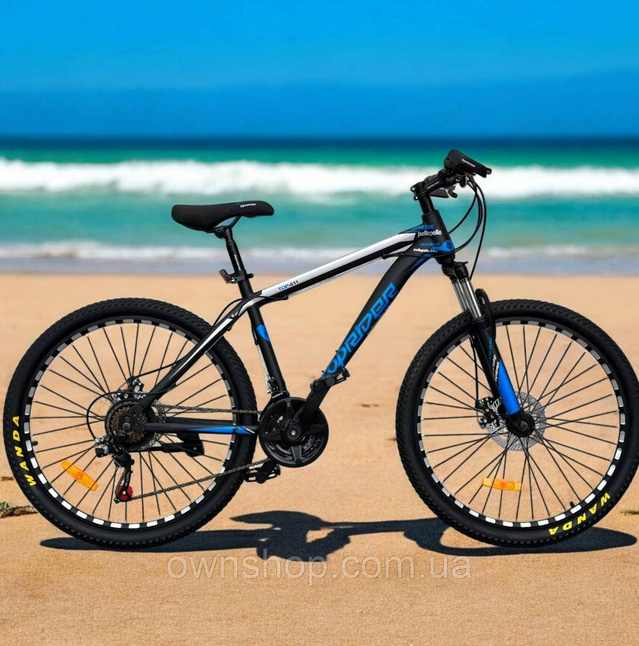 Велосипед гірський TopRider-611 колеса 26", рама 17", синій + крила у подарунок!