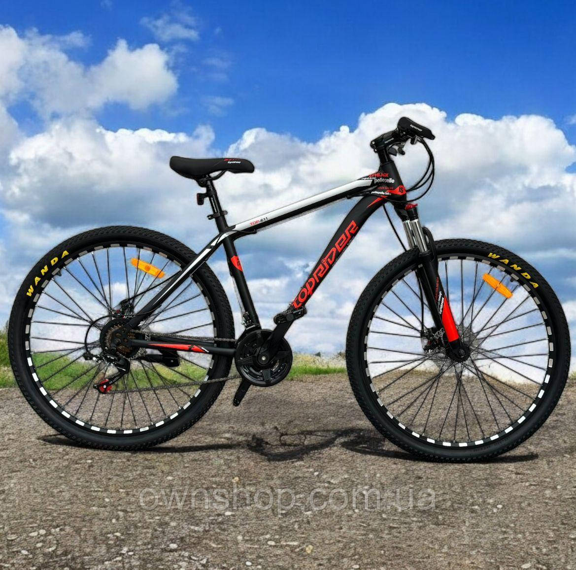 Велосипед гірський TopRider-611 колеса 26", рама 17", червоний + крила у подарунок!