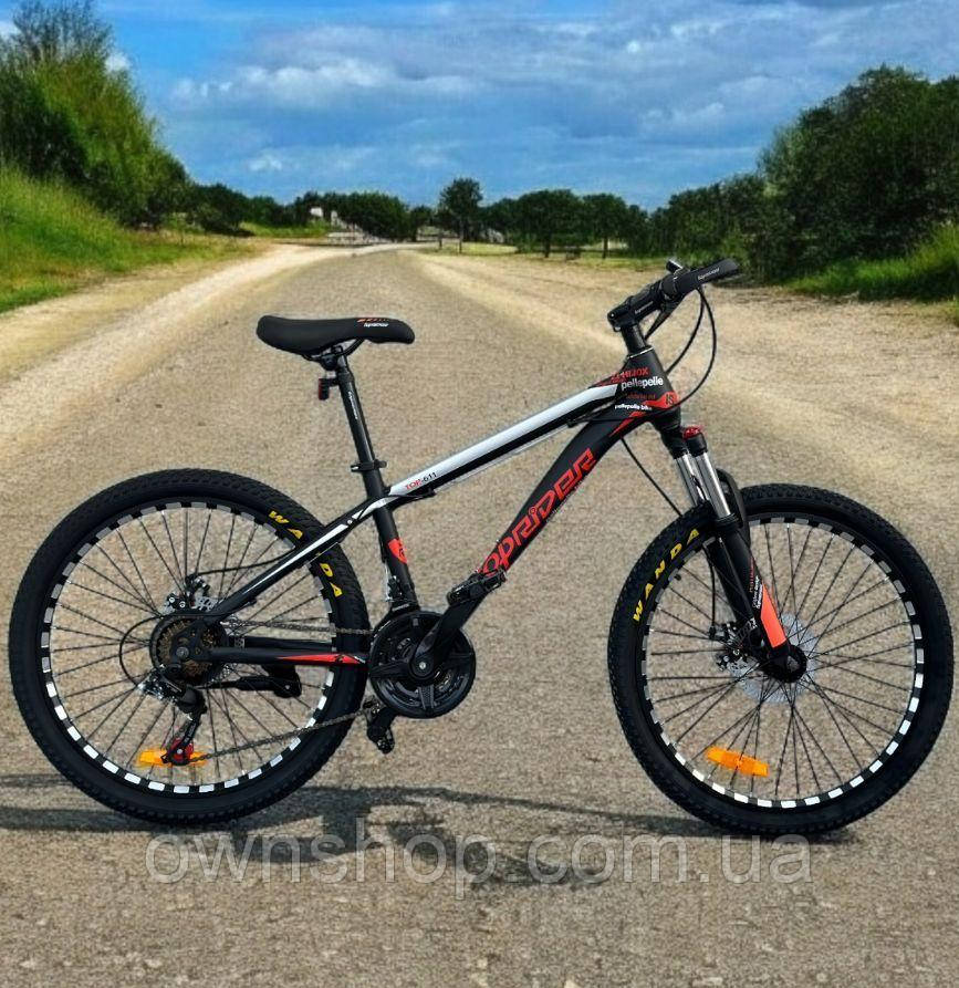Велосипед підлітковий, колеса 24" гірський, рама 14", TopRider-611, червоний + крила в подарунок!