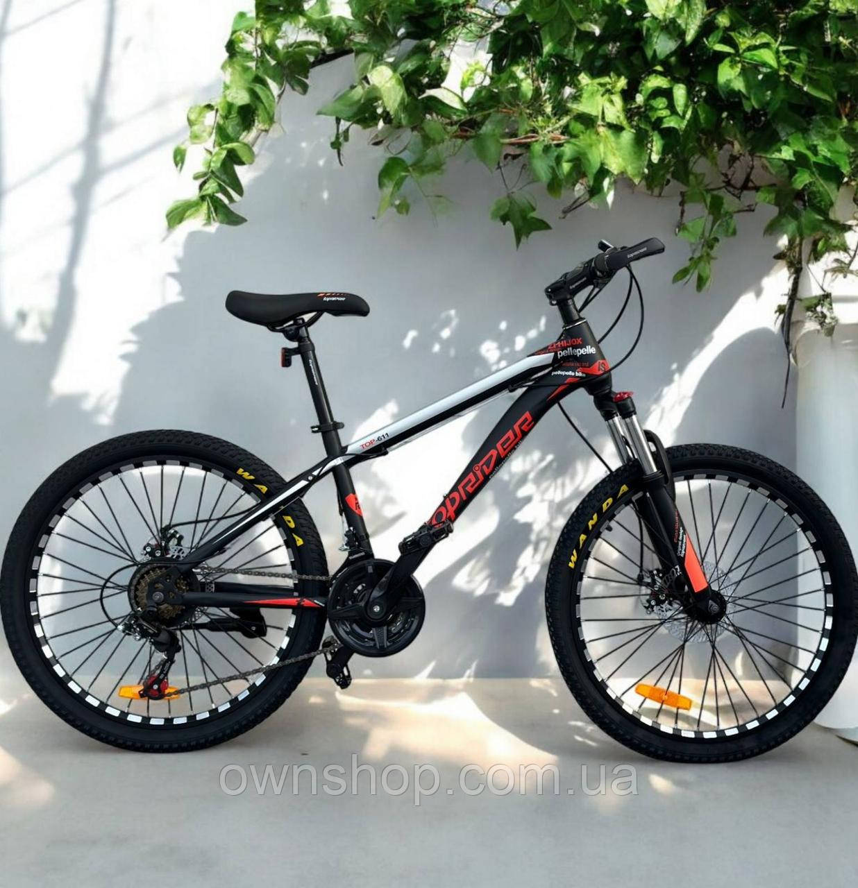 Велосипед підлітковий, колеса 24" гірський, рама 14", TopRider-611, червоний