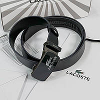 Мужской кожаный ремень автомат Lacoste классический черный пояс для джинс и брюк в коробочке на подарок