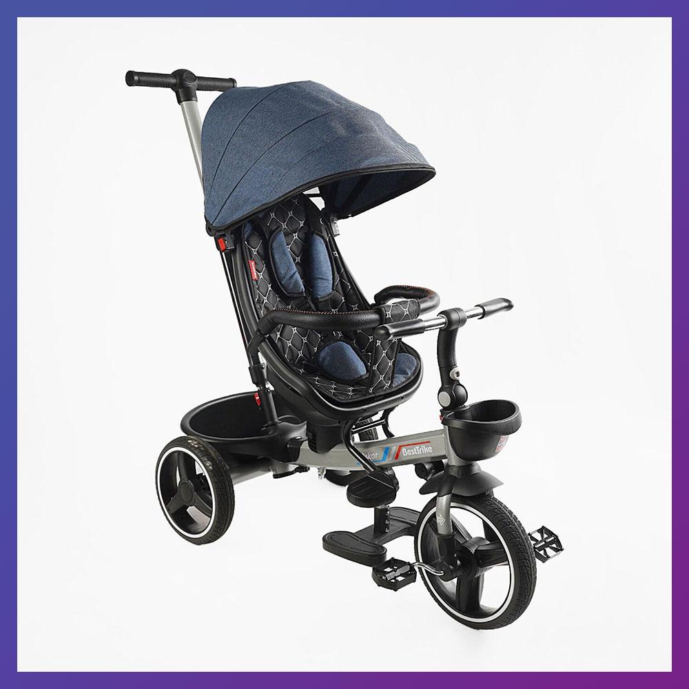 Дитячий триколісний велосипед — коляска Best Trike Oscar 6390 / 16-133 з батьківською ручкою Синій