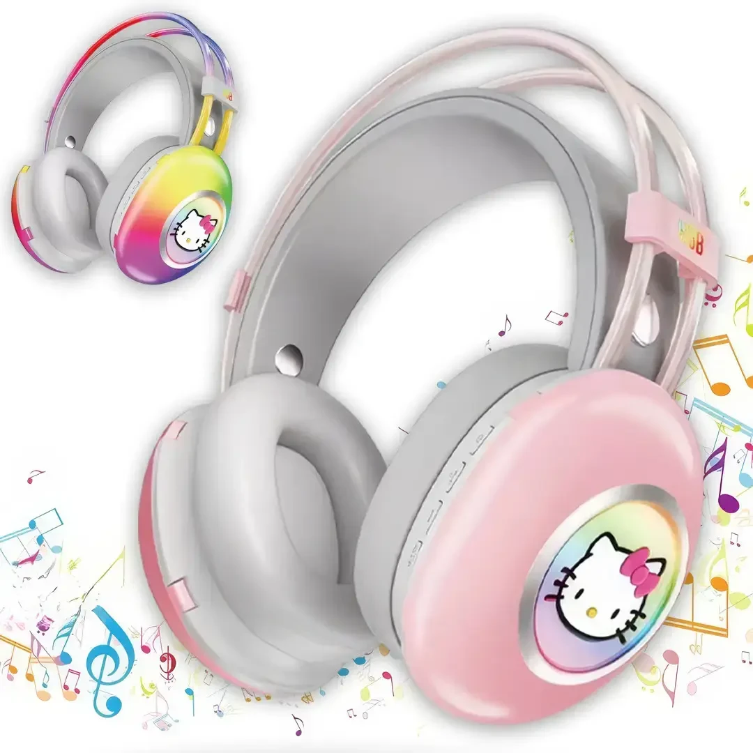 💜Навушники бездротові Bluetooth накладні з RGB підсвічуванням та Hello Kitty PG-706H, фото 1