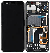 Дисплей модуль тачскрин Google Pixel 4 чорний P-OLED оригінал з рамкою Just Black (біла кнопка)