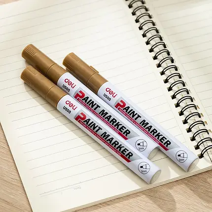 Маркер-фарба, Маркер перманентний Deli EU500 золотий, товщиною 2мм, кулеподібний, фото 1