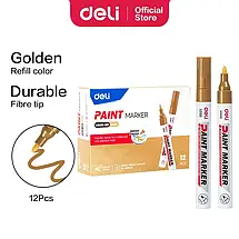 Маркер-фарба, Маркер перманентний Deli EU500 золотий, товщиною 2мм, кулеподібний, фото 5