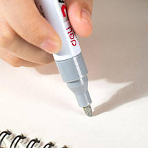 Маркер-фарба, Маркер перманентний Deli EU500 срібло, товщиною 2мм, кулеподібний, фото 4