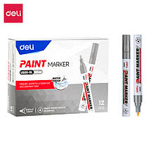 Маркер-фарба, Маркер перманентний Deli EU500 срібло, товщиною 2мм, кулеподібний, фото 5