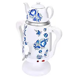 Електричний самовар 2 в 1 на 3.5 л з порцеляновим заварним чайником на 0.6 л RAF R.7118W Білий з малюнком