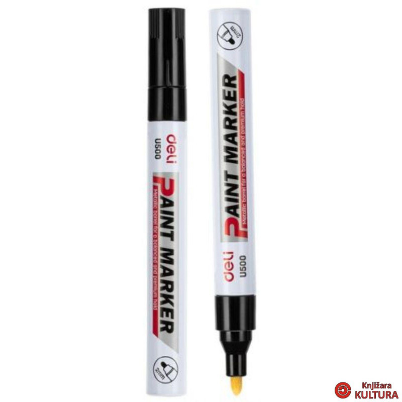 Маркер перманентний чорний, Deli EU500-BK, Маркер-фарба, 2мм, кулеподібний