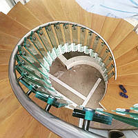 Перила скляні на точках з алюмінію на гвинтові сходи