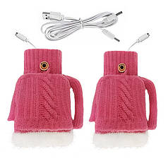 Жіночі рукавиці з підігрівом Lesko G-12 Pink від USB теплі зимові